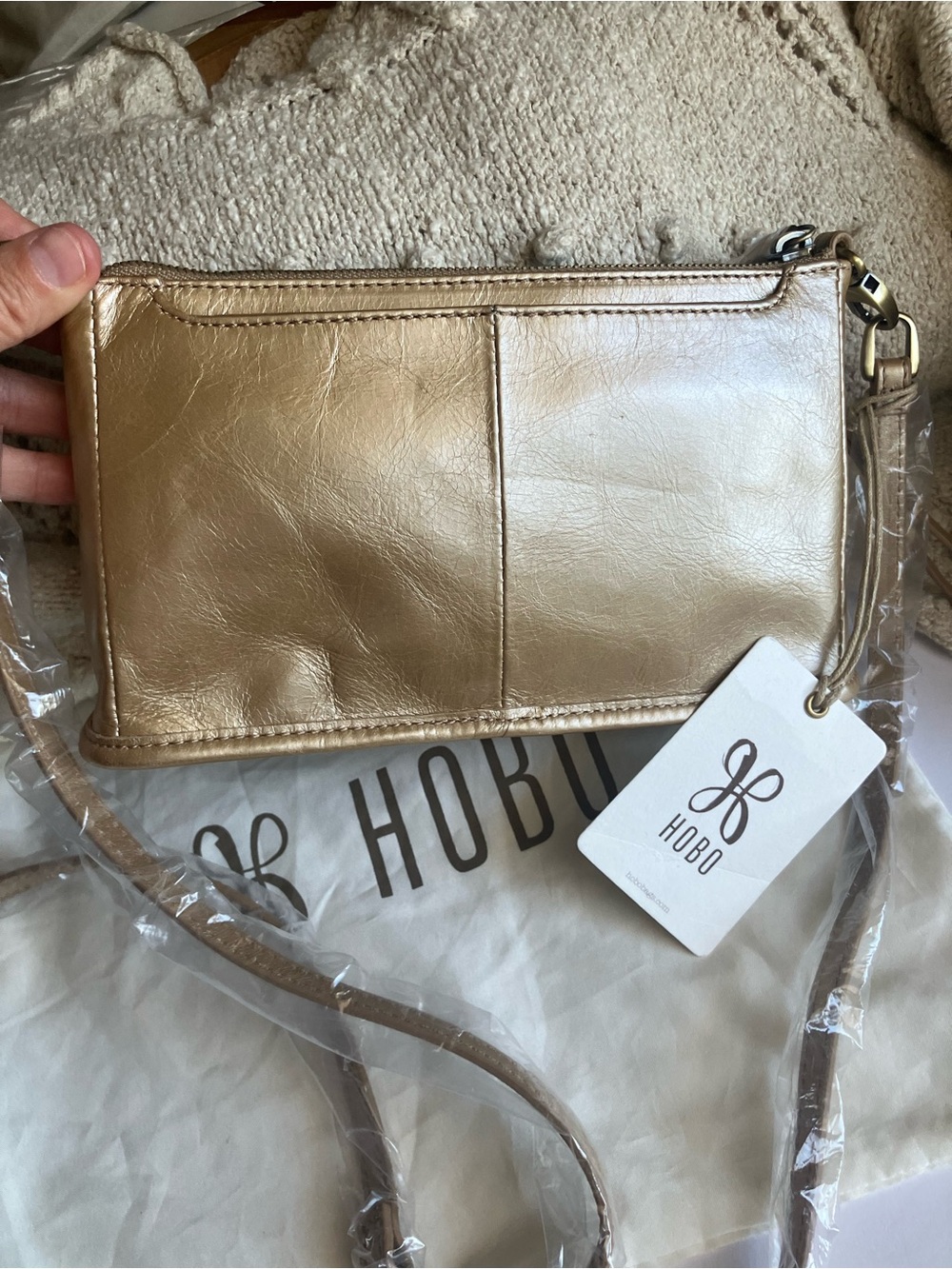 HOBO Cadence Metallic Leather Convertible Crossbody - Gold Dust
